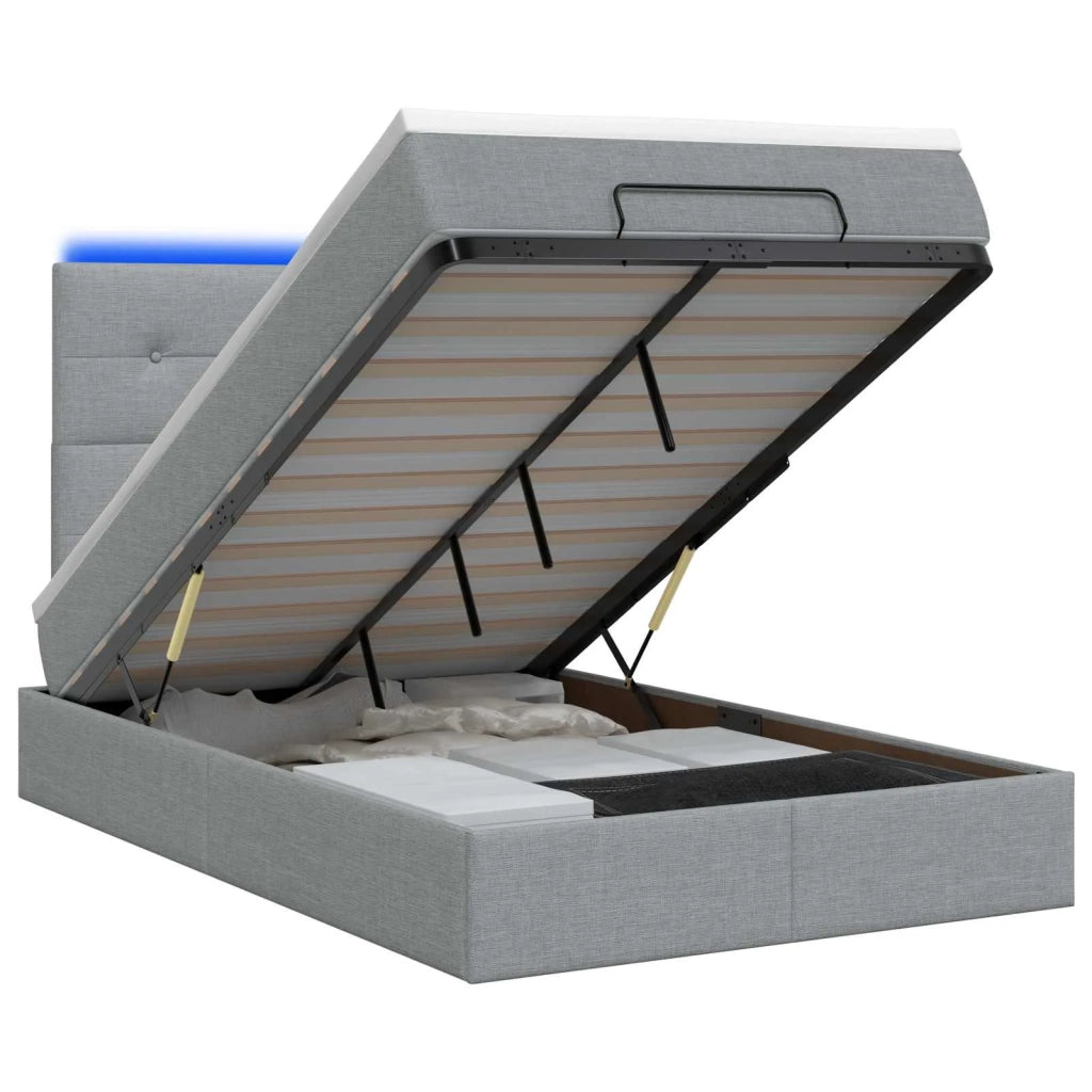 Letto Ottomano con Materasso e LED Grigio Chiaro 120 x 200 cm 3458062