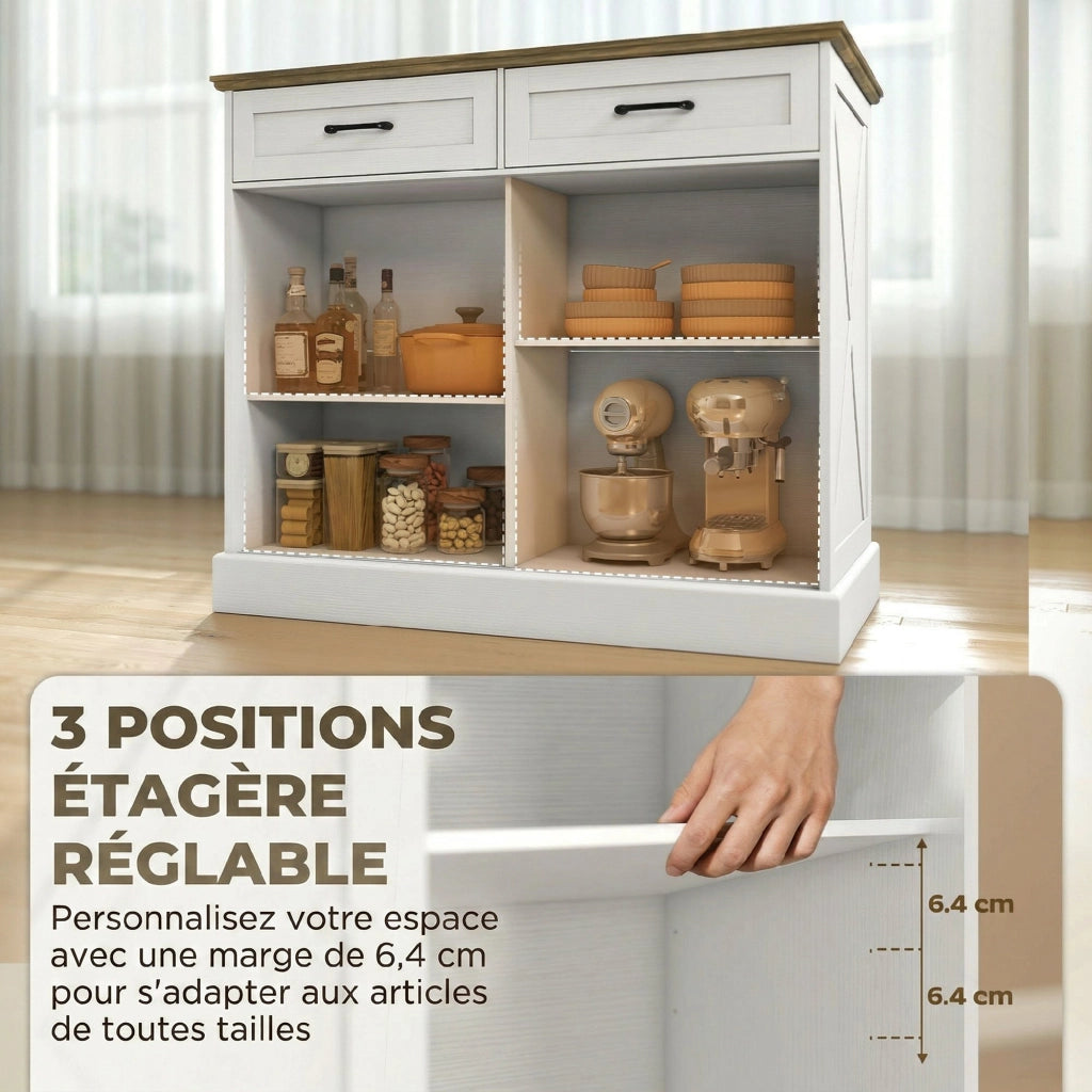 Mobile cucina isola centrale con 2 cassetti 2 ante scorrevoli ripiano regolabile ¨C Xylo ¨C Bianco