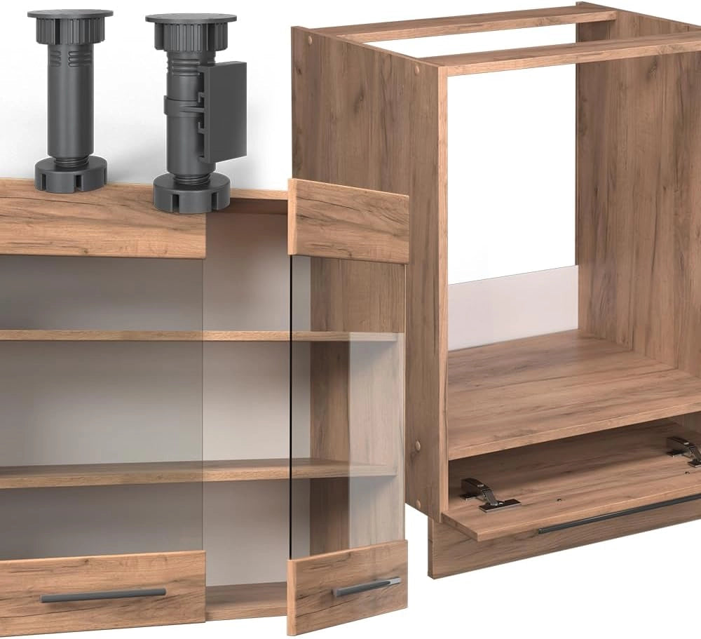 Cucina angolare completa Fame-Line, Quercia dorata, 190 x 60 cm, PL Rovere, combinabile con altri moduli per una progettazione flessibile della cucina