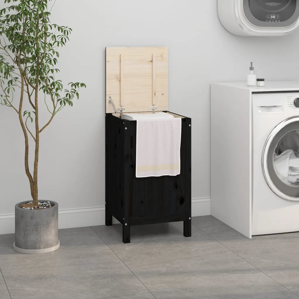 Contenitore per Bucato Nero 44x44x76 cm Legno Massello Pino 823578