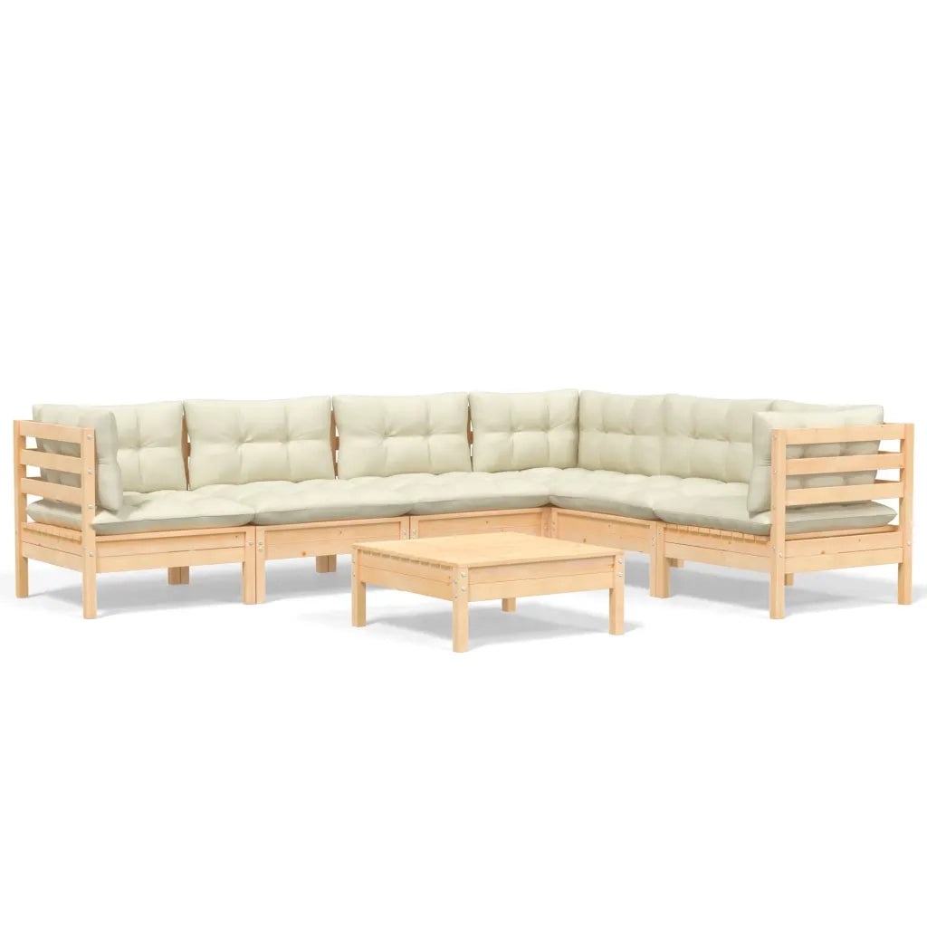 Set Divani da Giardino 7 pz con Cuscini Crema in Massello di Pino cod mxl 41426
