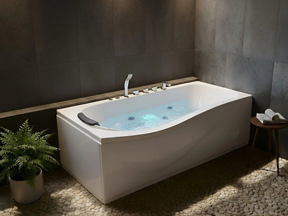 Vasca idromassaggio angolare rettangolare in ABS bianco 1700 x 900 mm Getti idromassaggio Luce LED Bagno moderno