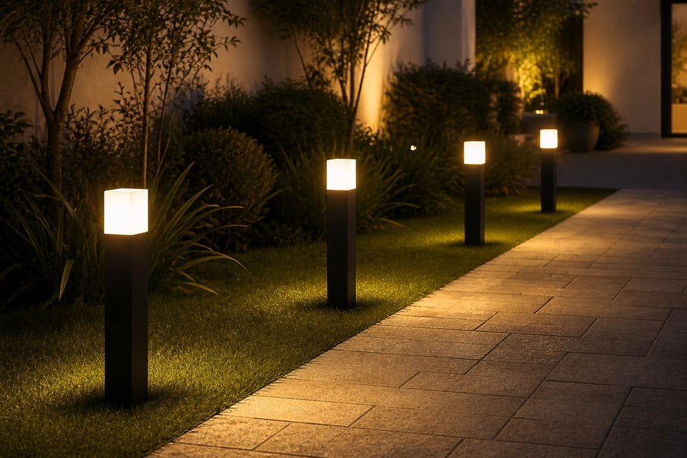 Lampioncino da Giardino E27 Nero 74 cm Paletto Luce Esterno Moderno per Vialetti e Ingressi Attacco E27 Alluminio Diffusore Opaco IP44