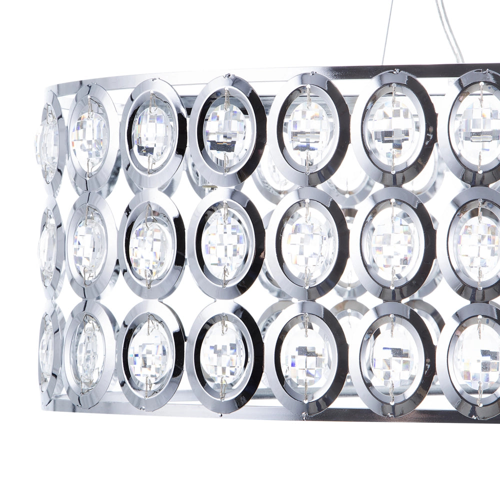 Lampadario Metallo Argento Paralume Ovale a 4 Luci Cristalli in Acrilico