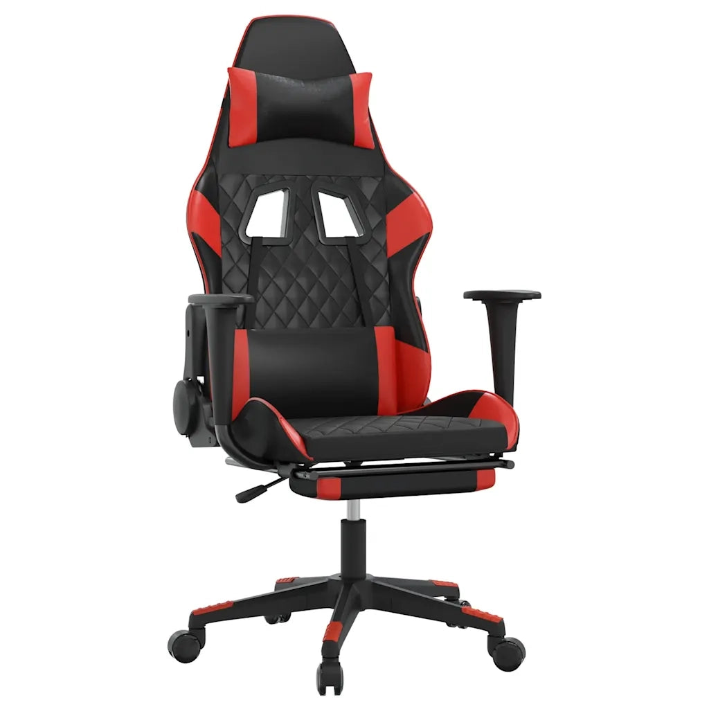 Sedia da Gaming | Sedia da e-sports Massaggio Poggiapiedi Nero e Rosso Similpelle