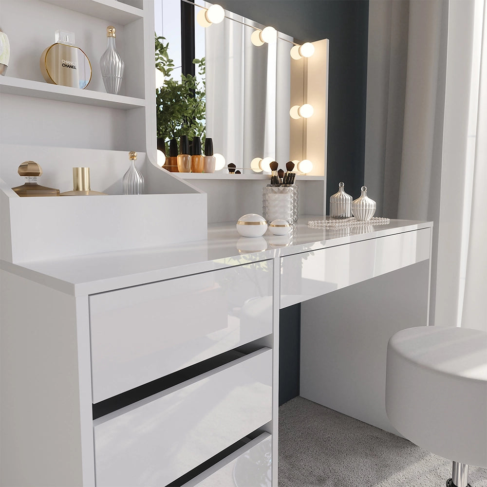 Vicco Tavolo da toeletta Bianco/bianco lucido 119.8 cm 4 parti