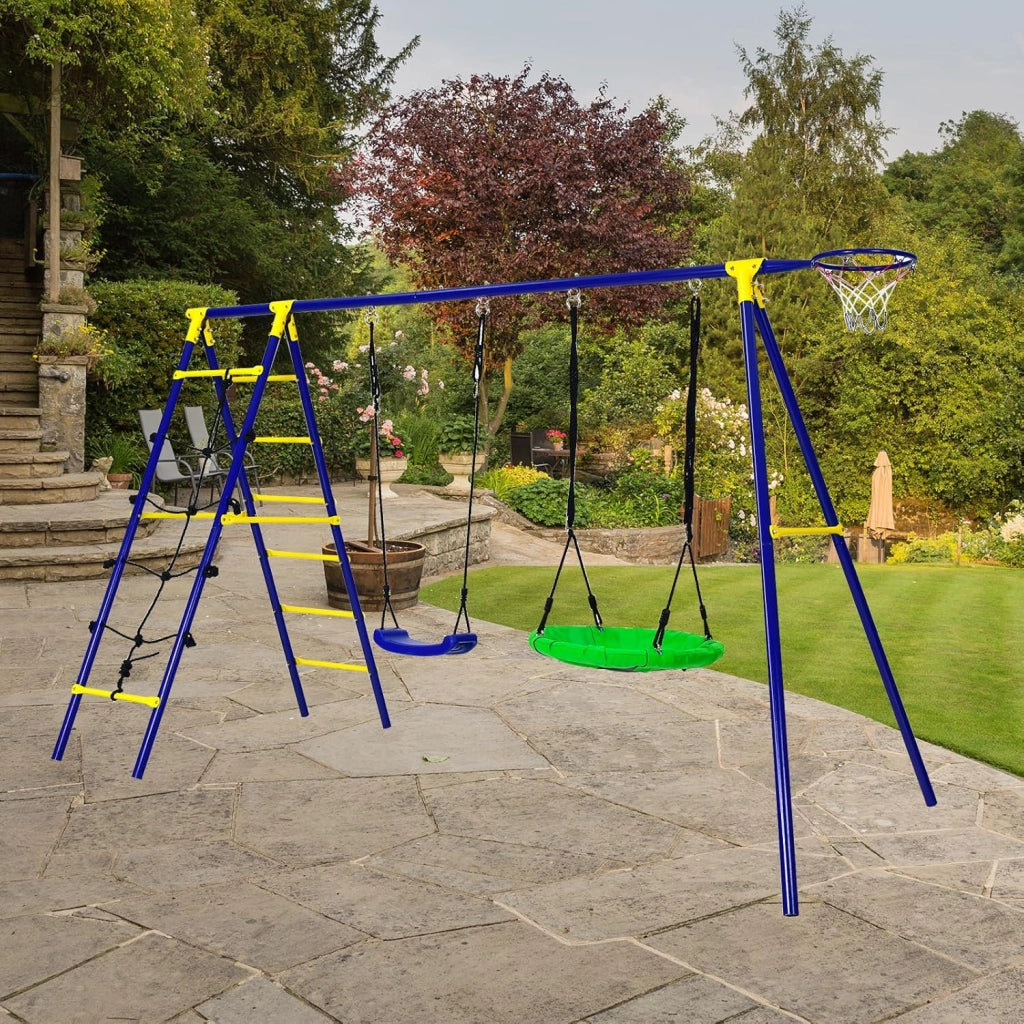 Set di altalene per bambini, struttura da gioco 5 in 1 con 2 altalene, altalena da giardino, altalena doppia per bambini all'aperto
