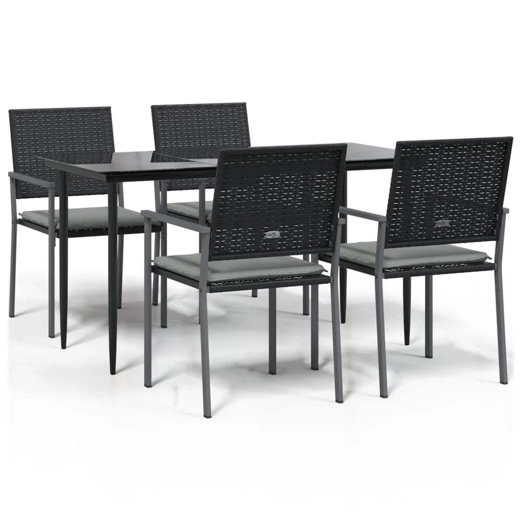 Set Pranzo da Giardino 5pz | Set Salotto da Giardino con Cuscini in Polyrattan e Acciaio