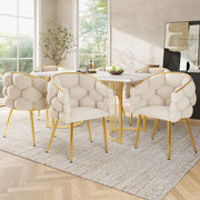 Tavolo da pranzo per 6 persone con 6 sedie, stile moderno, in MDF, metallo e velluto, beige e oro, 140 × 80 × 75 cm