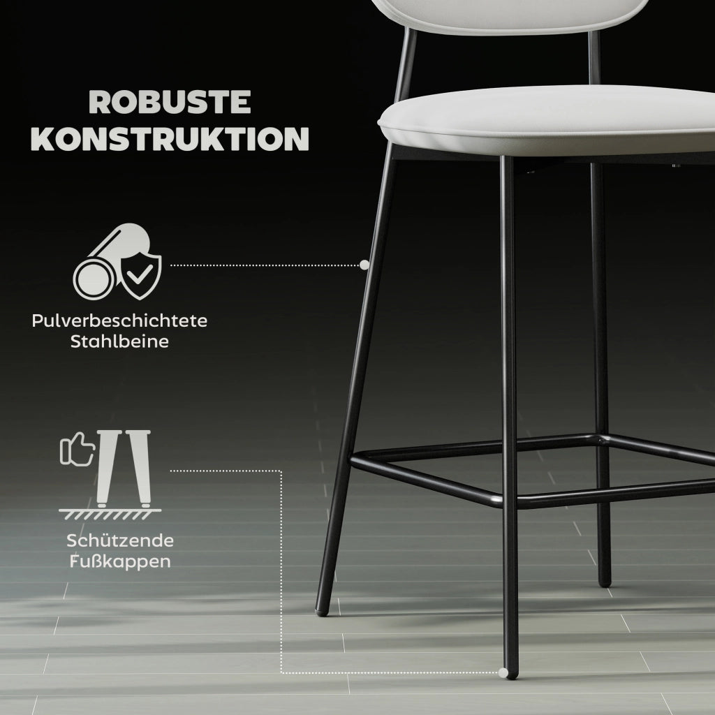 Set 2 Sedie da Bar con Poggiapiedi ¨C Zephmum ¨C Grigio Chiaro Velluto Metallo 45x49x102 cm