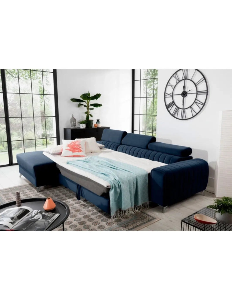 Divano angolare sinistro Blu scuro convertibile 3 posti JAYSON con chaise longue