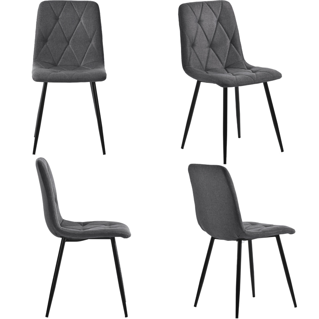 Tavolo da pranzo con 4 sedie in MDF con piano effetto marmo e gambe in metallo nero per cucina soggiorno e ufficio