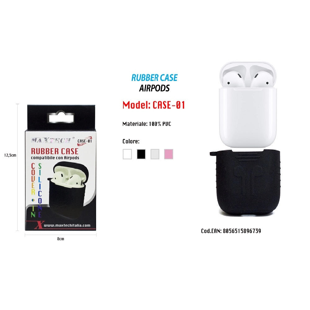 Trade Shop - Custodia In Silicone Per Cuffie Auricolari Airpods Cover In Gomma Pvc Maxtech Case-01 -