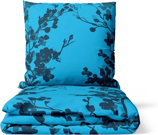 Lenzuola da letto 135 x 200 cm, cotone, lenzuola da letto per l'intero anno, azzurro nero a fiori Premium