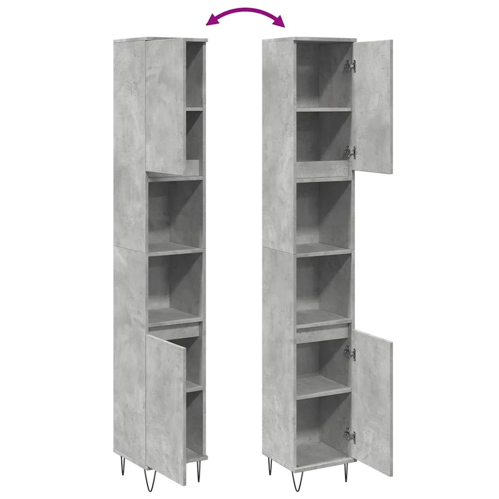 Armadietto Bagno | Armadio da bagno Grigio Cemento 30x30x190 cm Legno Multistrato