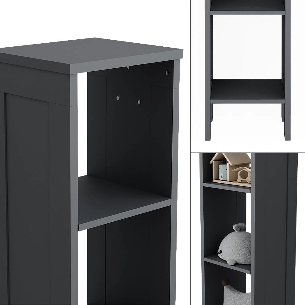 Scaffale per bambini Ajaton, Grigio, 35.2 x 159.5 cm, per riporre giocattoli e libri con scatole pieghevoli