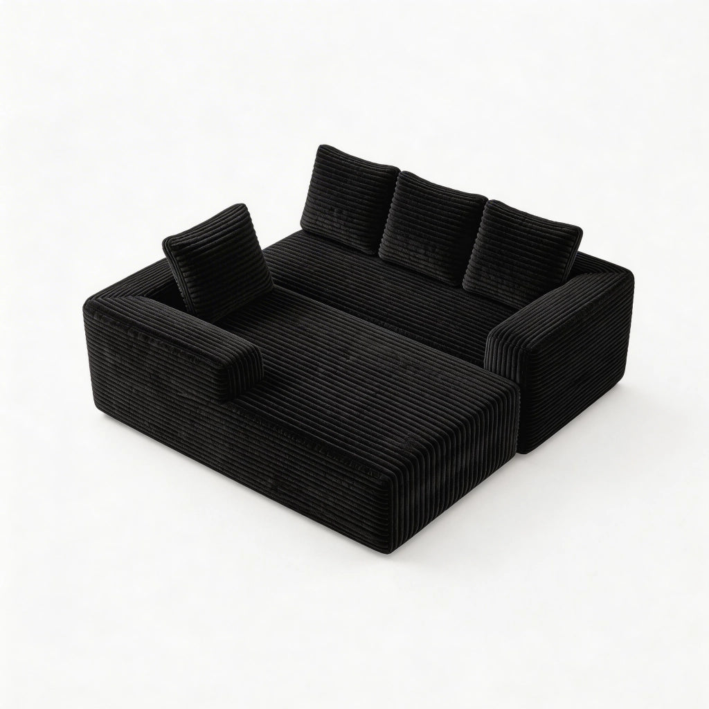 Divano angolare modulare reversibile con chaise e seduta profonda in velluto a coste nero 261 × 168 × 58 cm