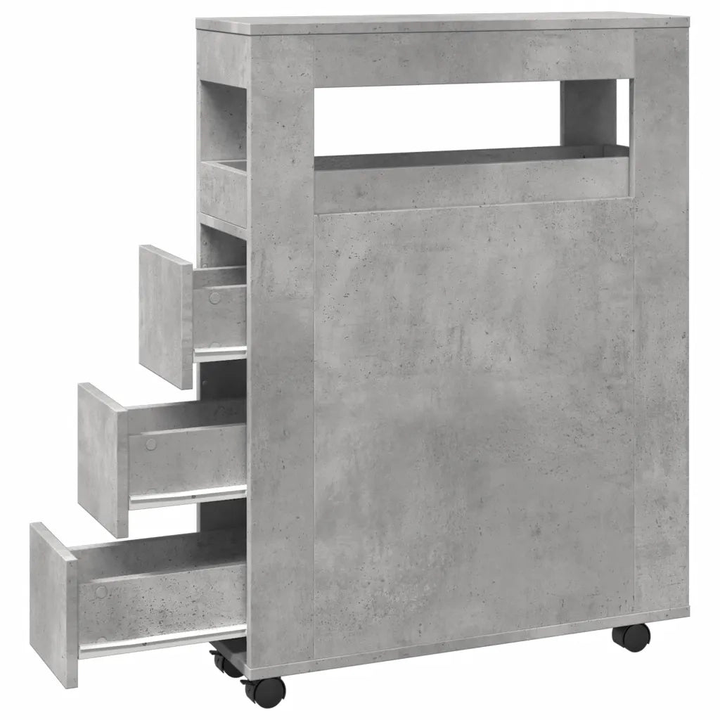 Mobile da Bagno Stretto con Ruote Grigio Cemento in Truciolato