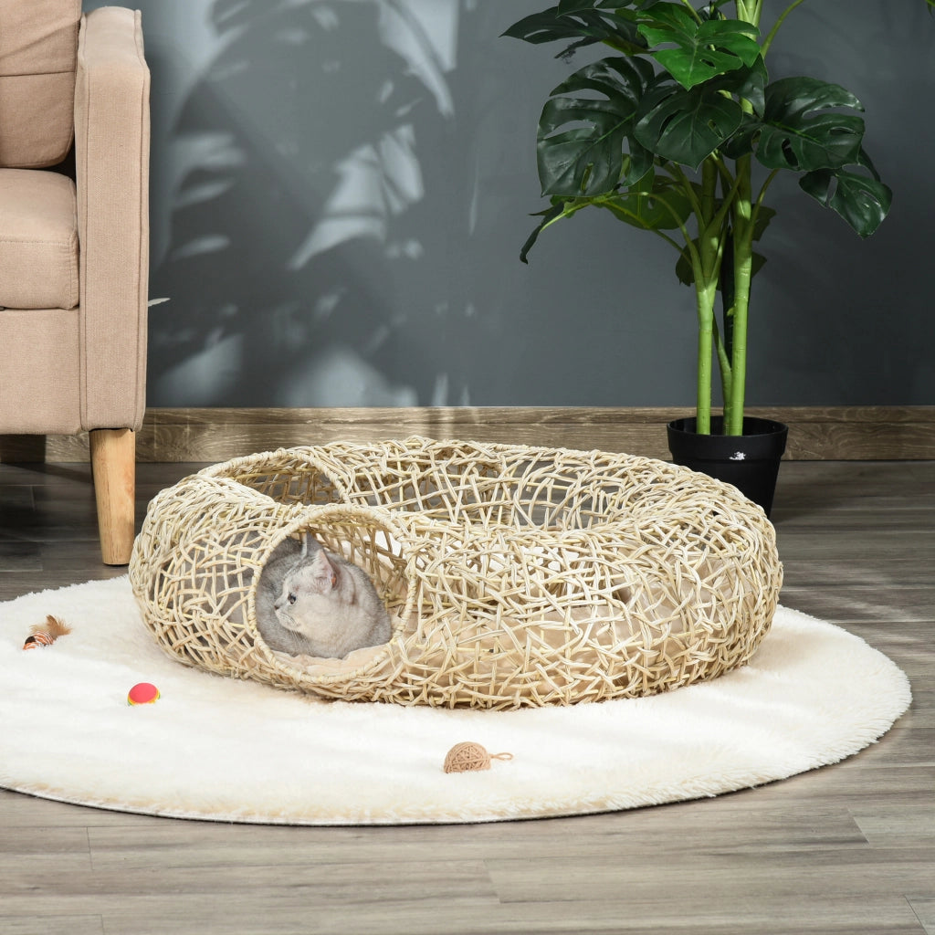 Letto per Gatti ¨C zephmum ¨C 78x69x22 cm Legno Naturale con Cuscino