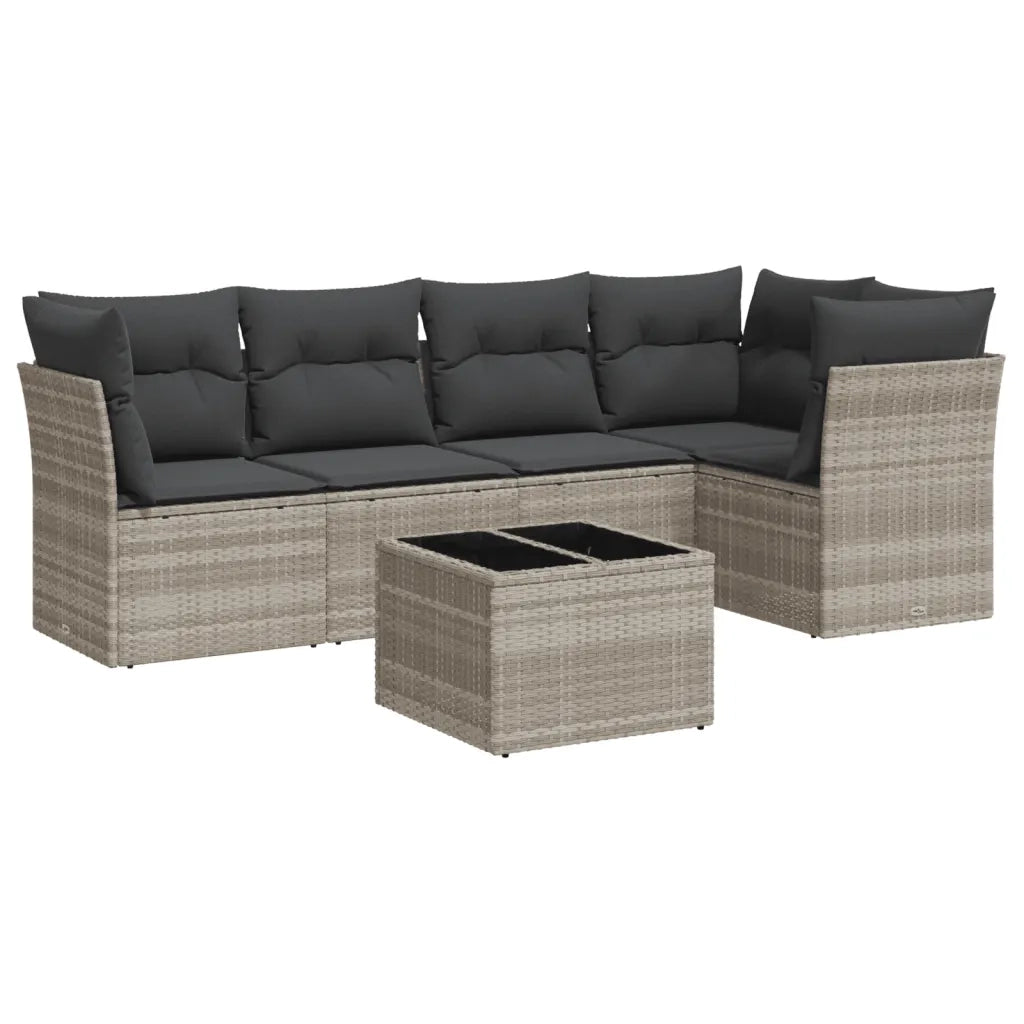 Set Divano da Giardino 6pz con Cuscini Grigio Chiaro Polyrattan