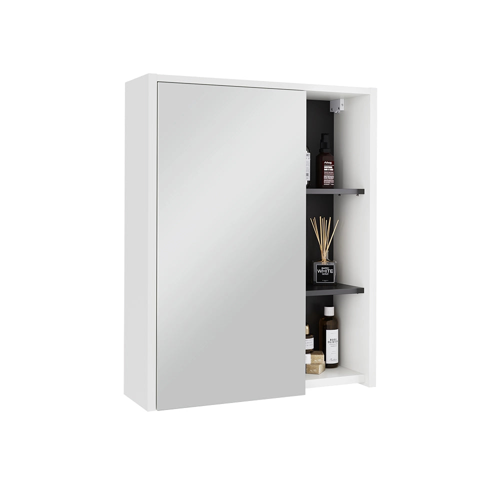 Vicco Mobile a specchio per il bagno Bianco/Grigio 60 x 75 cm con ripiani aperti