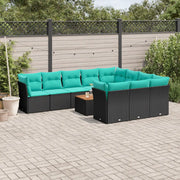 Set Divani da Giardino 11 pz con Cuscini in Polyrattan Nero