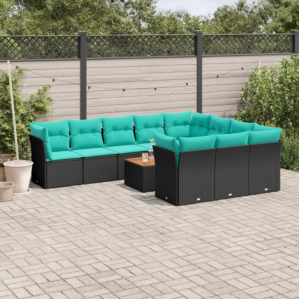 Set Divani da Giardino 11 pz con Cuscini in Polyrattan Nero