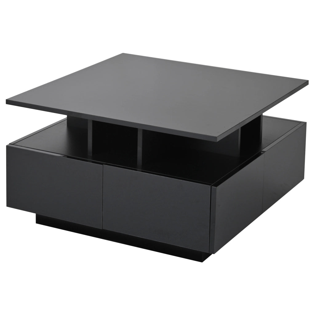 Tavolino da caffè quadrato 70x70x40 cm con 4 cassetti; LED; nero