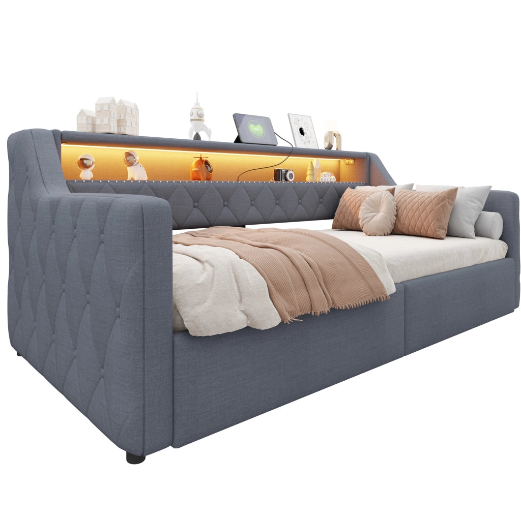 Daybed 90x200 cm con LED, vano contenitore idraulico e prese USB/USB-C