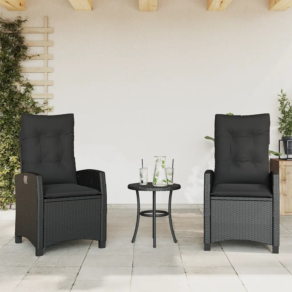 Sedie Reclinabili da Giardino 2 pz | Sedie da Esterno con Cuscini Nero Polyrattan