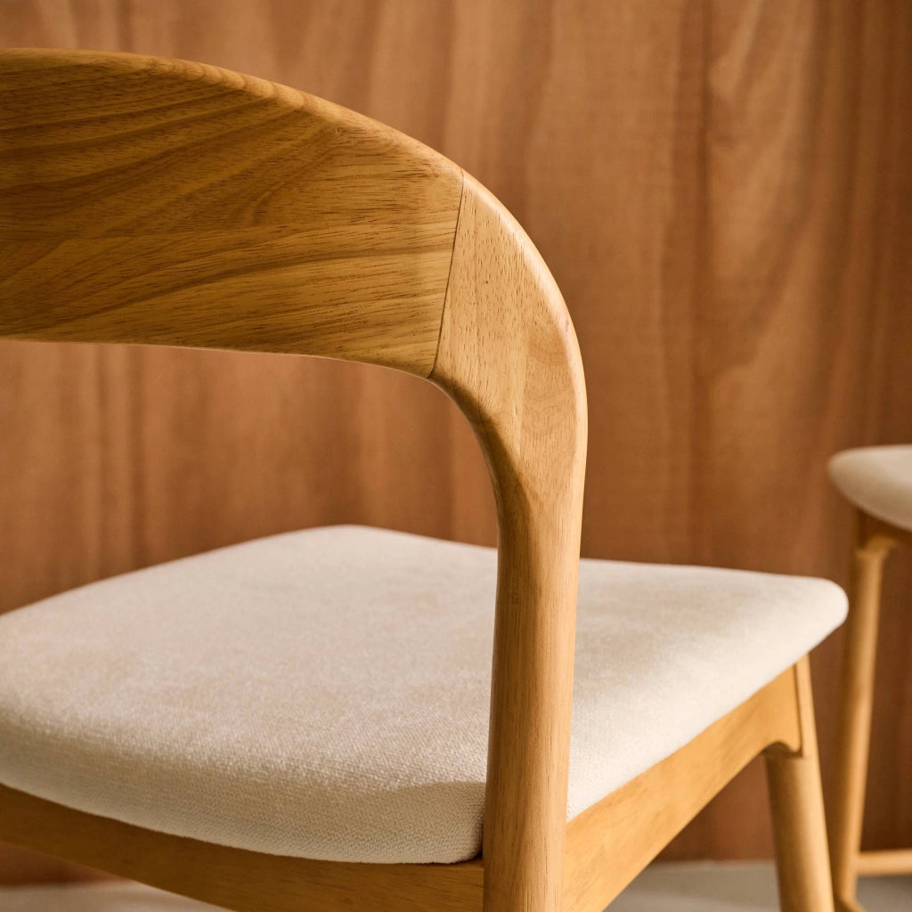 Set 2 sgabelli da bar vintage in legno di hevea e tessuto, marrone