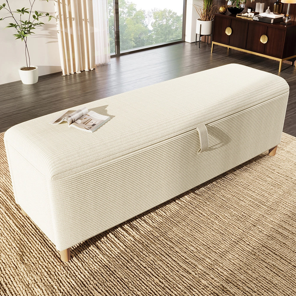 Banquette letto con spazio di archiviazione - Xylo - 165x38 cm - Beige - Rialzo idraulico per stivaggio, adatta per camera da letto, soggiorno e corridoio