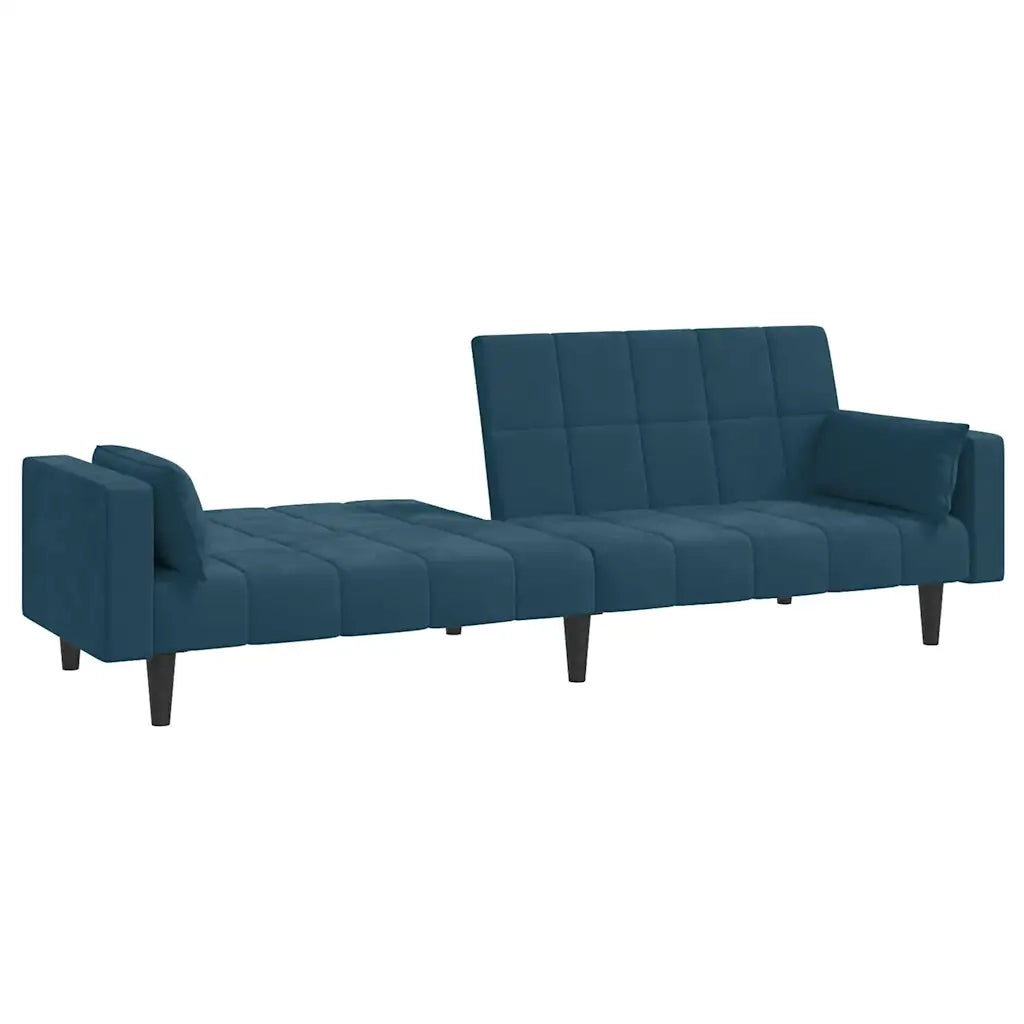 Divano Letto a 2 Posti con 2 Cuscini Blu in Velluto 375846