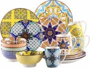Servizio da Tavola in Ceramica Porseleina 16 Pezzi con Disegno di Jasmin - Piatti da Cucina - Set di Piatti e Tazze - Colorato e Sostenibile - Resistente a Lavastoviglie e Microonde