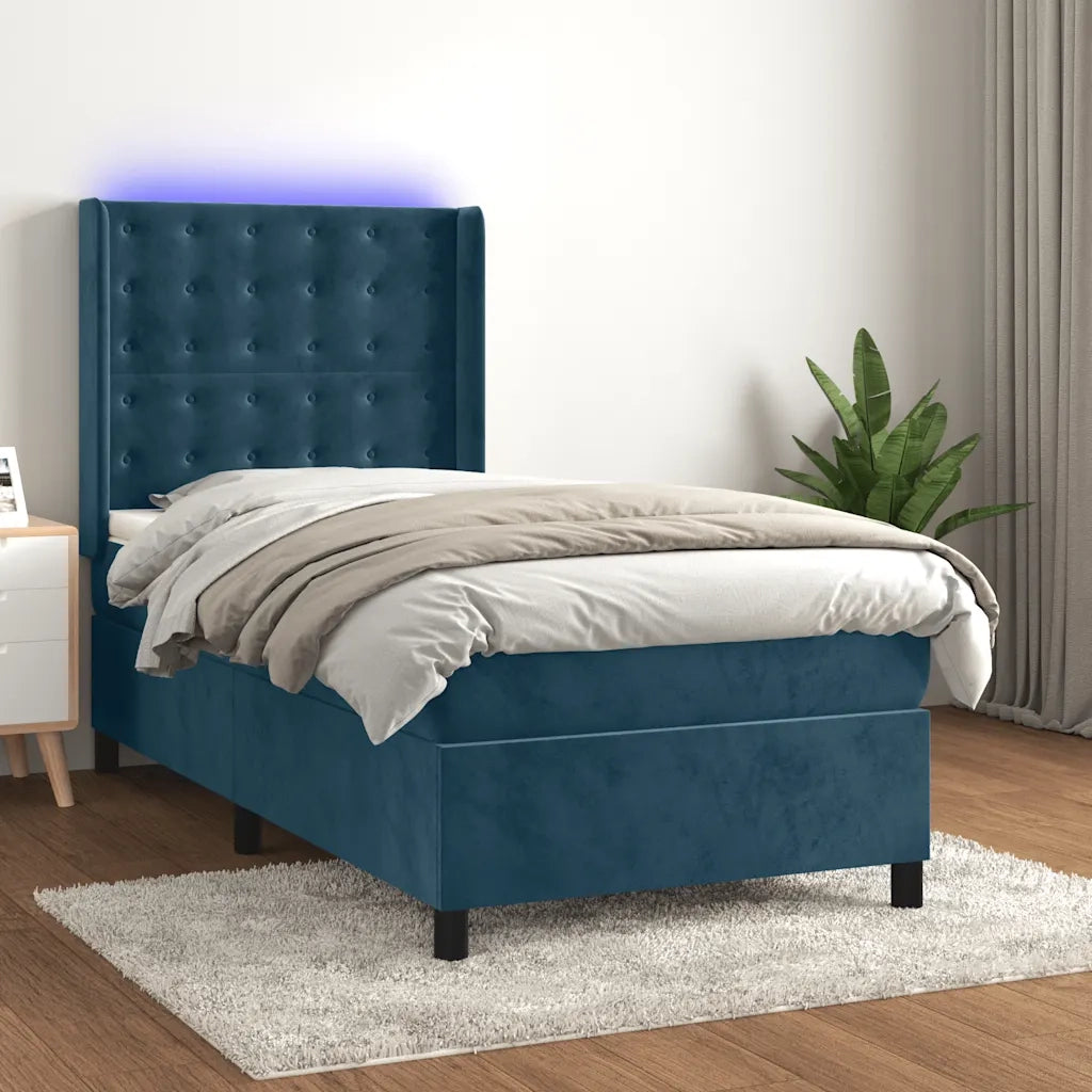 Letto a Molle con Materasso e LED Blu Scuro 80x200cm in Velluto 3139773