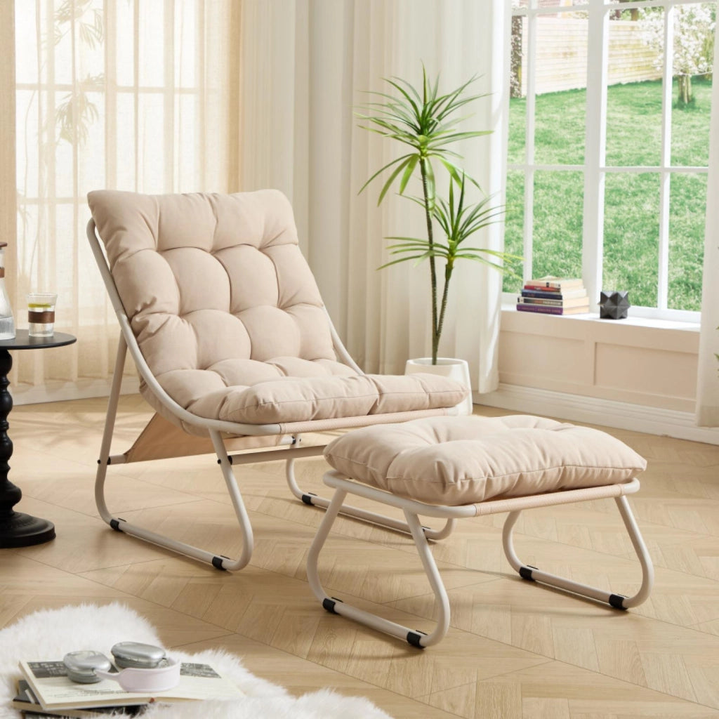 Sdraio, sedia da relax, con poggiapiedi, senza braccioli, beige
