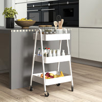 Carrello da Cucina Multiuso a 3 Livelli 42,4x29,8x74,5H cm con Ruote e Freno Bianco