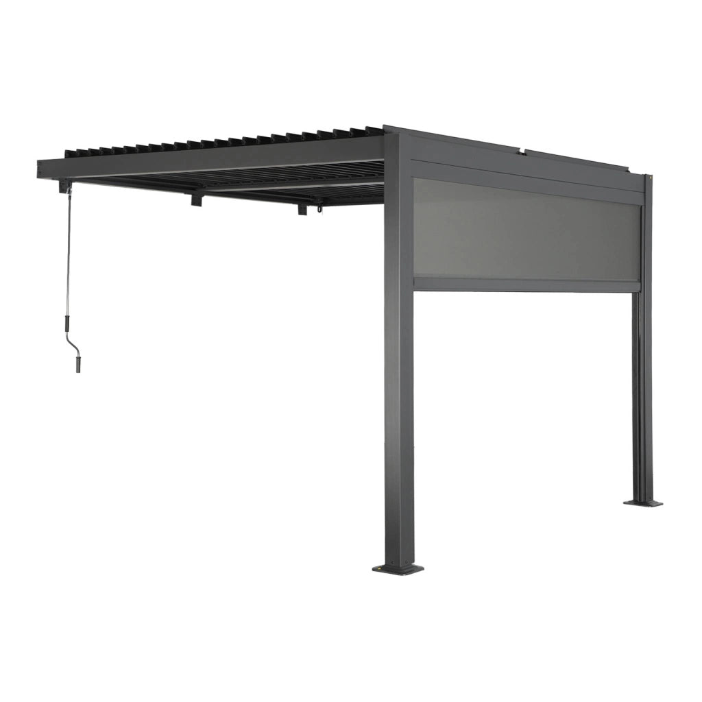 Pergola bioclimatica in alluminio addossata 3x3m + 1 tenda 3m palace,