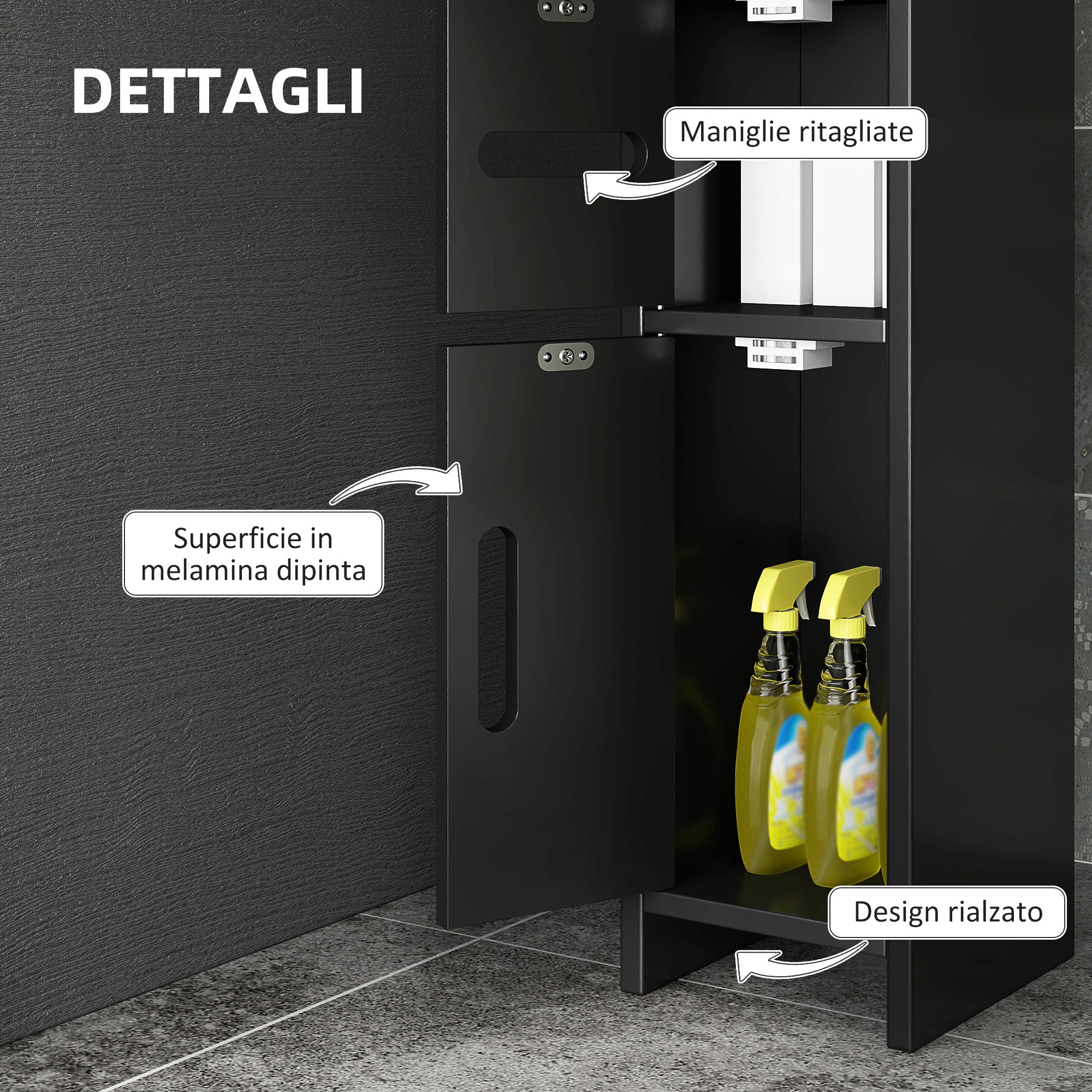 Mobile a Colonna da Bagno 15x17x120 cm Design Compatto Salvaspazio Nero