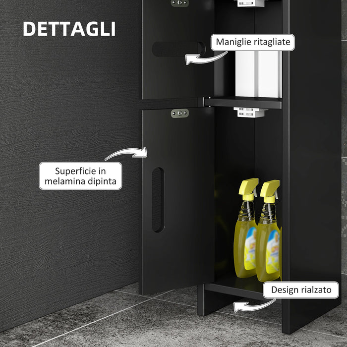 Mobile a Colonna da Bagno 15x17x120 cm Design Compatto Salvaspazio Nero