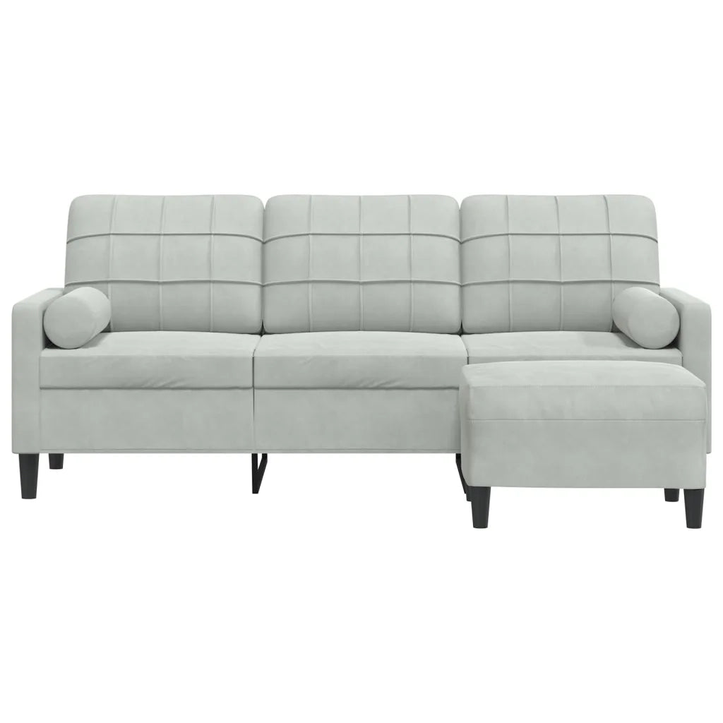 Divano | Divano da soggiorno | Sofa a 3 Posti con Poggiapiedi Grigio Chiaro 180cm in Velluto