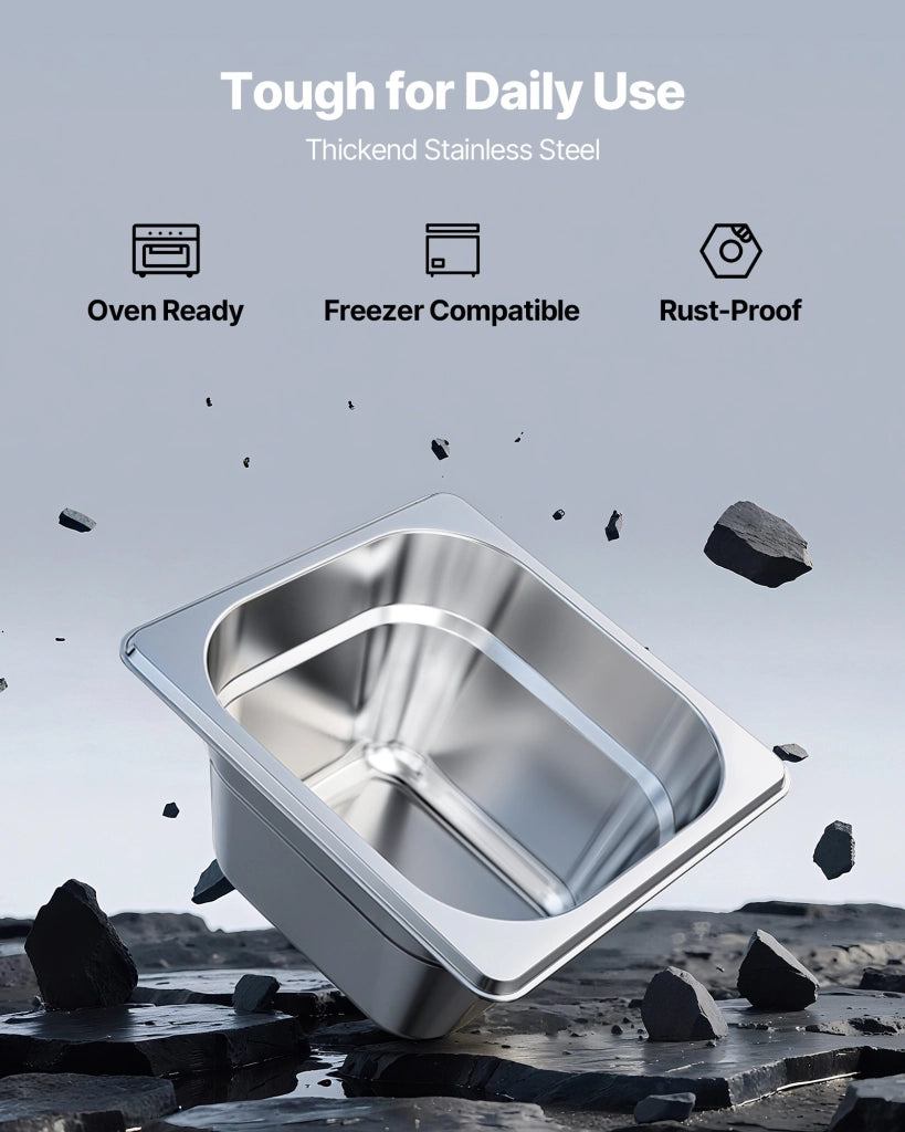 Confezione da 6 HZ816-100T pentole per vapore 1/6 in acciaio inox, profondità 100 mm, anti-inceppamento, antiruggine, per casa e feste