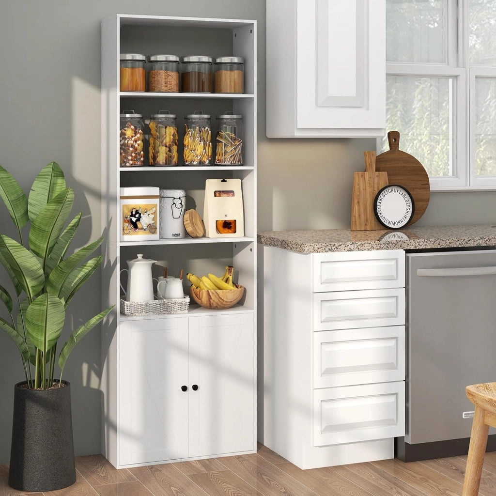 Libreria con 6 Ripiani e 2 Ante, Scaffale in Legno, con 1 Ripiano Regolabile in Altezza, Credenza Espositore, Ideale per Soggiorno e Ufficio, Mensola Portaoggetti Multiusi