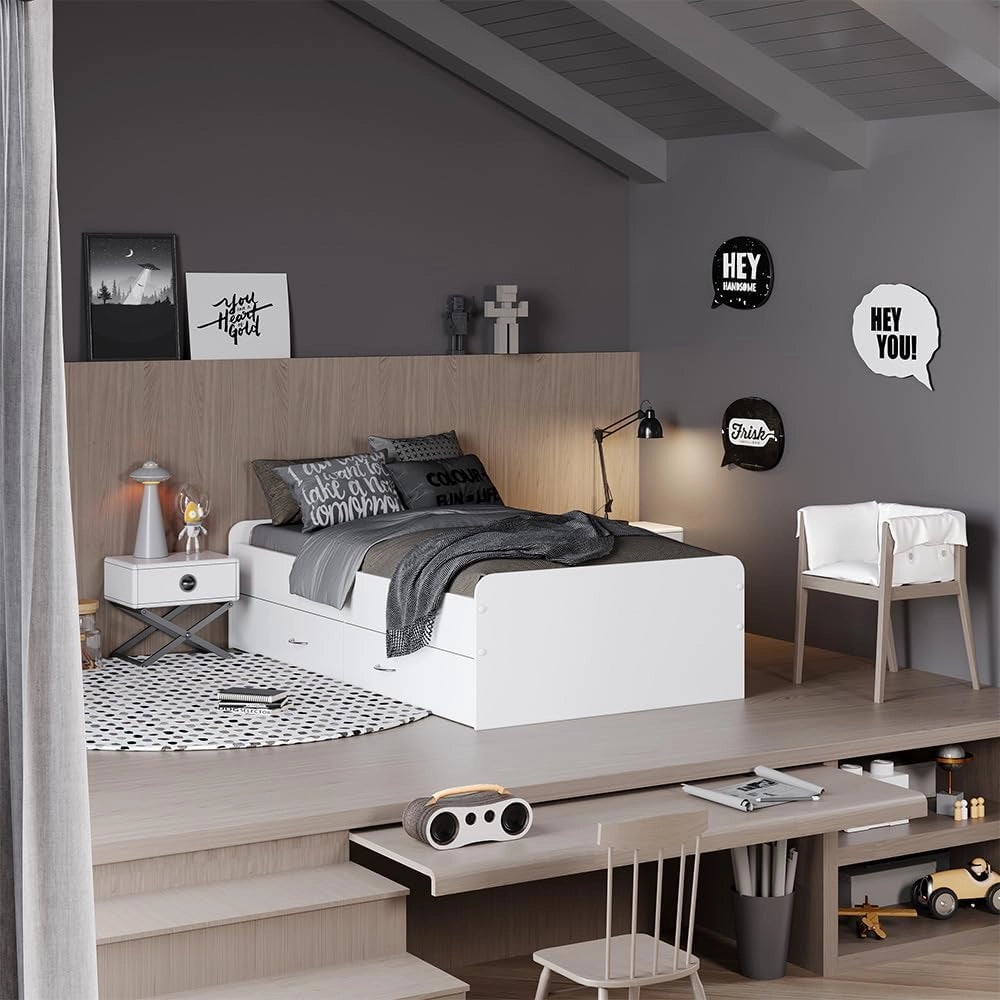 Oskar Store Letto per bambini Jaspar, Bianco, 204 x 94 cm con rete a doghe, senza materasso