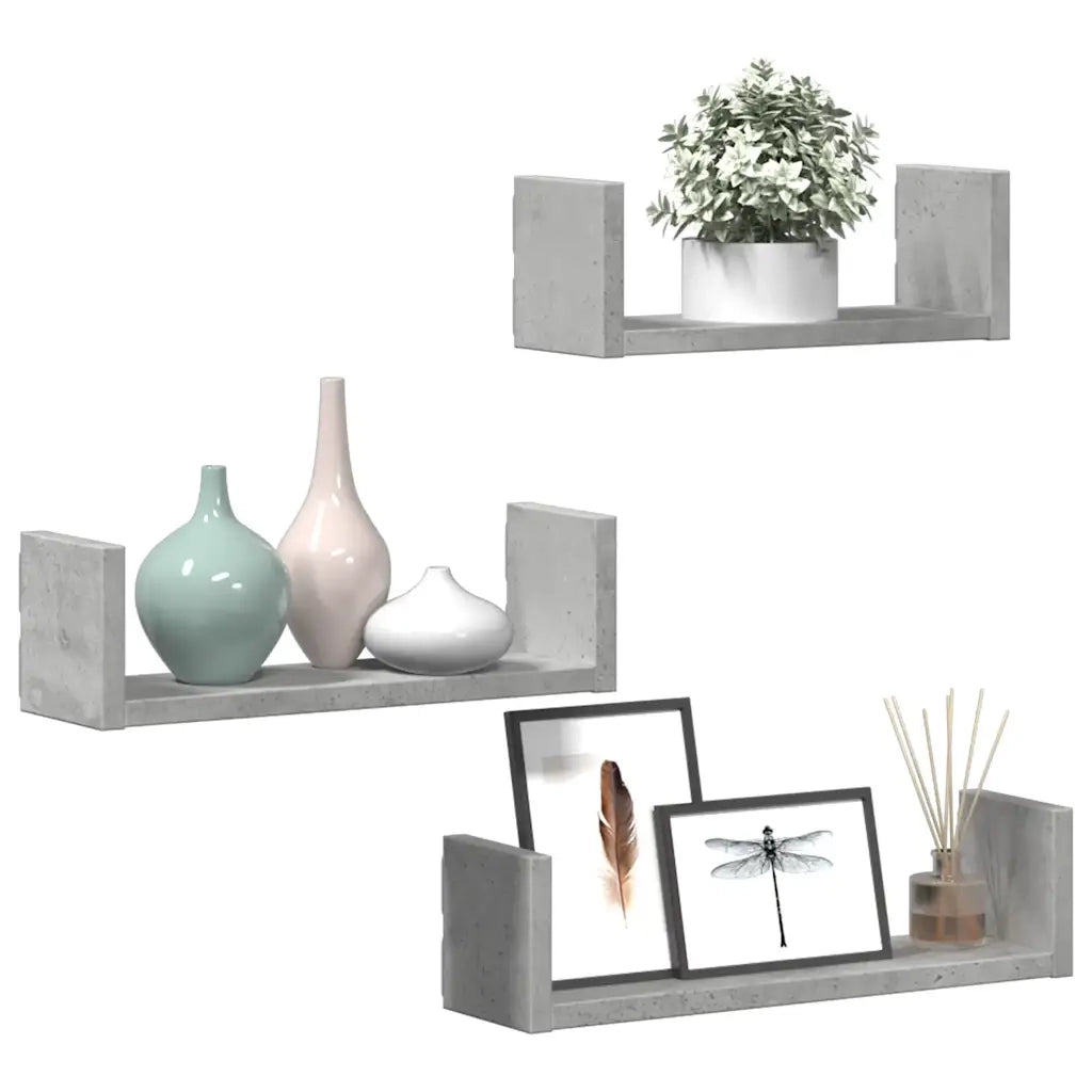 Mensole a Muro 3 pz Grigio Cemento in Truciolato 853311