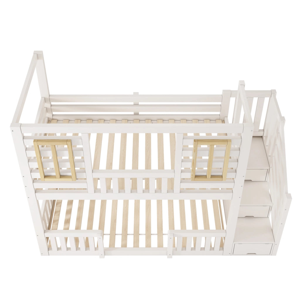 Letto a castello 90x200 cm con armadio a scala; bianco