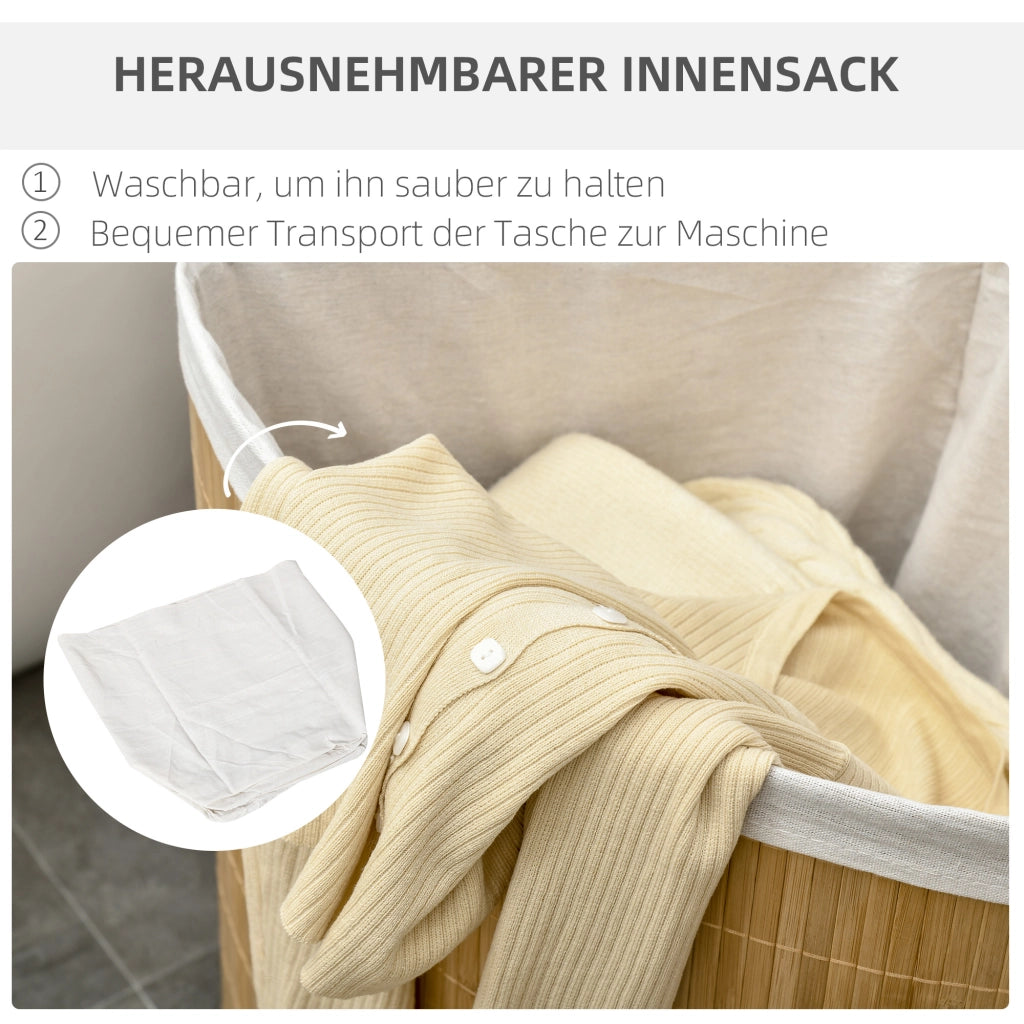 Cesto per bucato in bamb¨´ 55 litri con coperchio e maniglia ¨C zephmum ¨C naturale