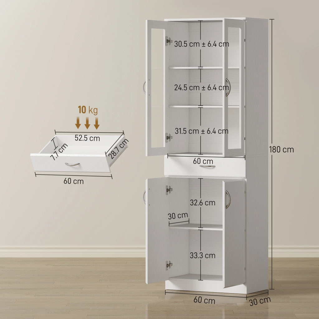 Credenza con 2 Armadietti e Cassetto, Ante in Vetro ¨C zephmum ¨C 60x35x180 cm, Bianco