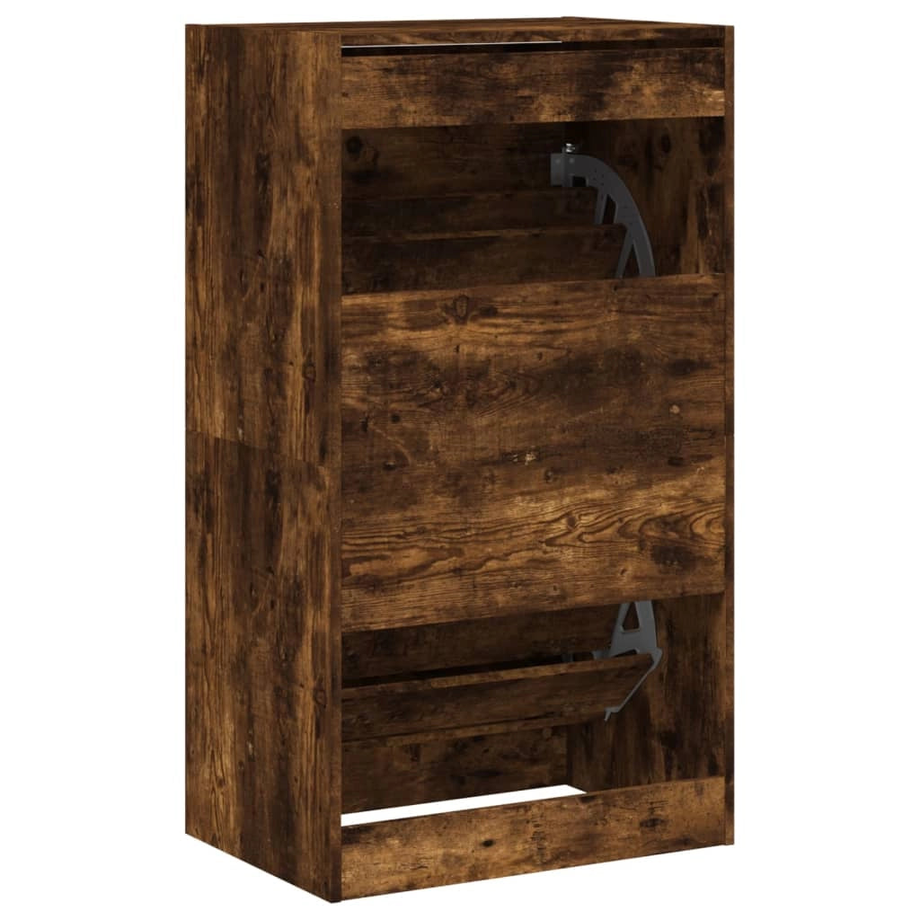 Scarpiera mobile contenitore per scarpe mobile per ingresso/corridoio/soggiorno 2 cassetti a ribalta marrone fumé 02_0021332