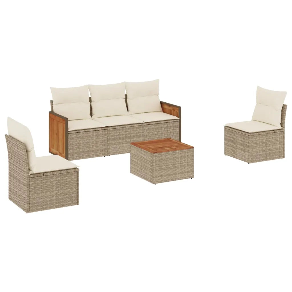 Set Divano da Giardino 6 pz con Cuscini Beige in Polyrattan 3259937